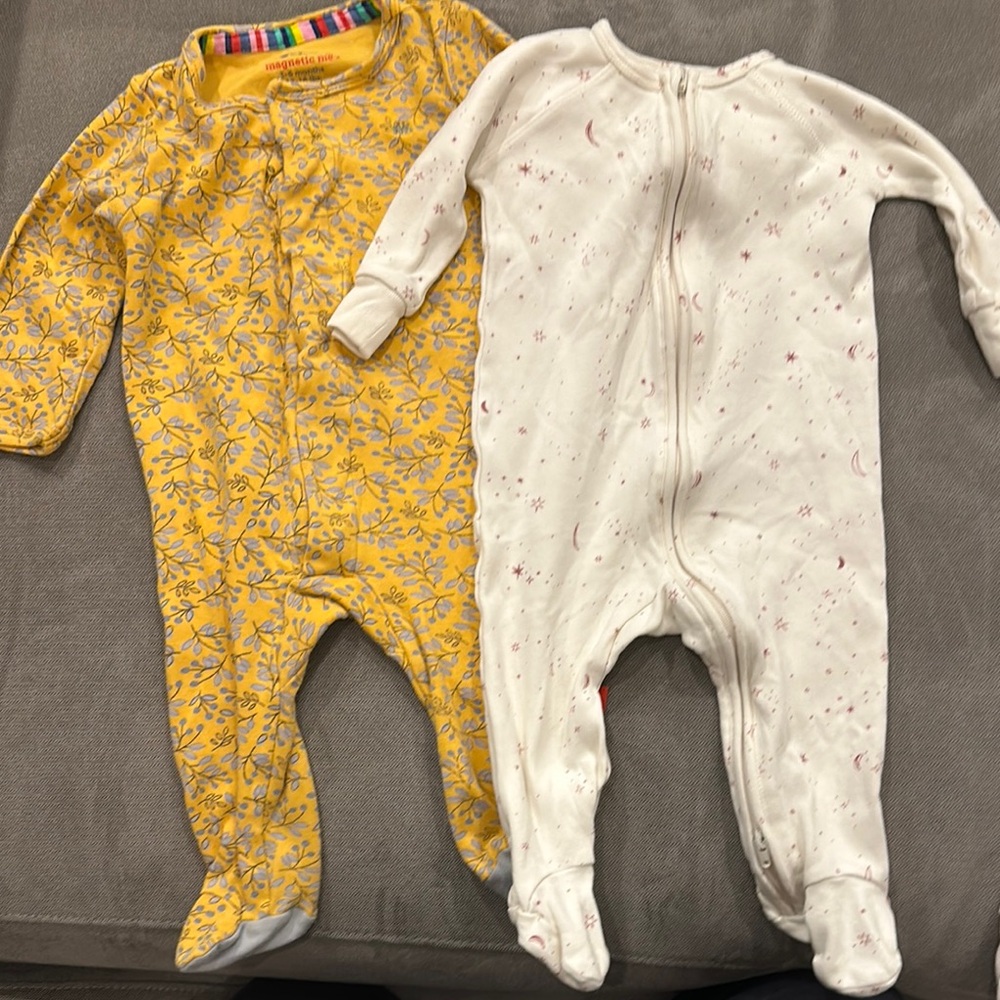 Magnetic Me Yellow Floral and Pehr White Star Footed Pajamas